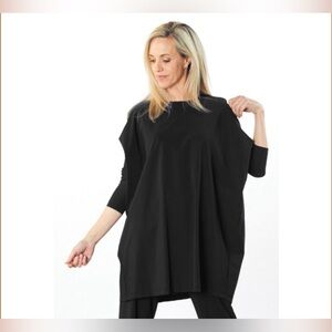 Bryn Walker Adria Funnel Neck Black Tunic Size M Lagenlook